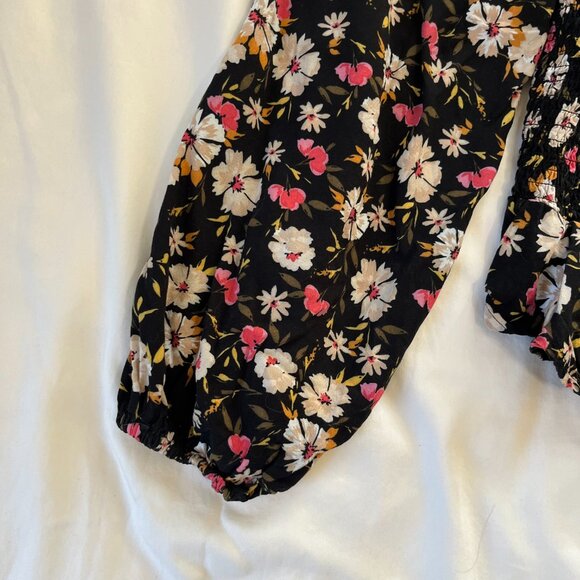 Patrons of Peace Black with Floral Print Boho Cropped Long Sleeve | Size S - Picture 2 of 5